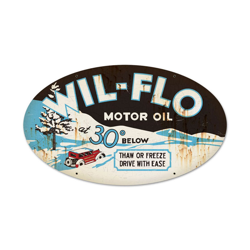 Wil Flo Oil, Automotive, Oval Metal Sign, 24 X 14 Inches
