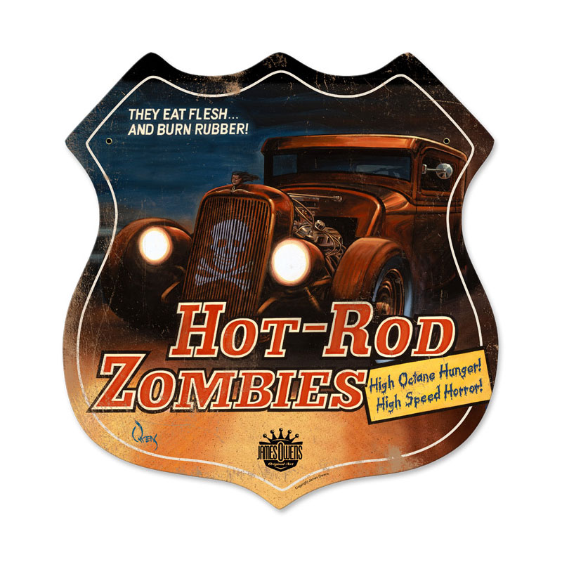 Hot Rod Zombies, Automotive, Shield Metal Sign, 15 X 15 Inches