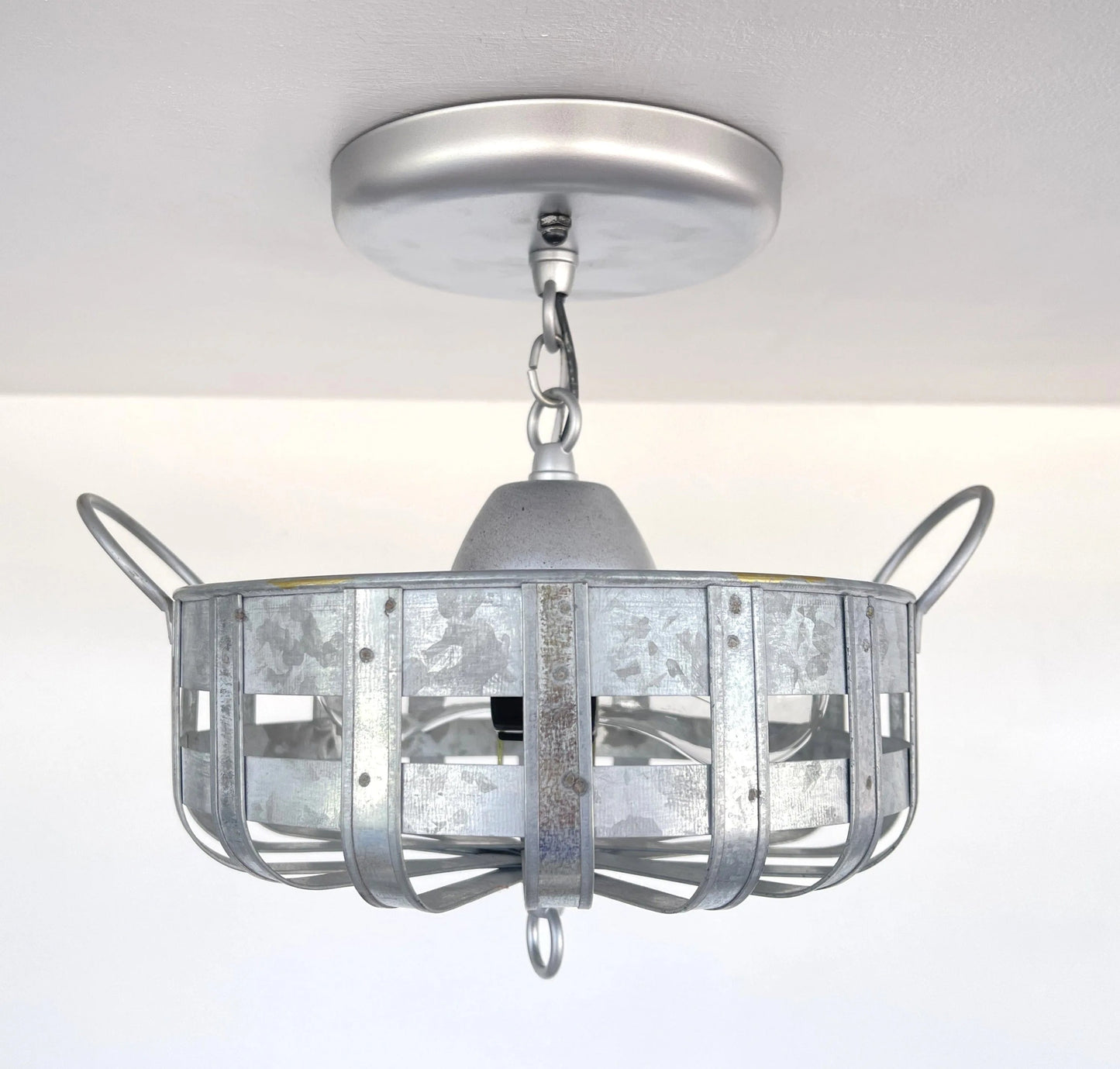 Petite Galvanized Strapped Metal Ceiling Light