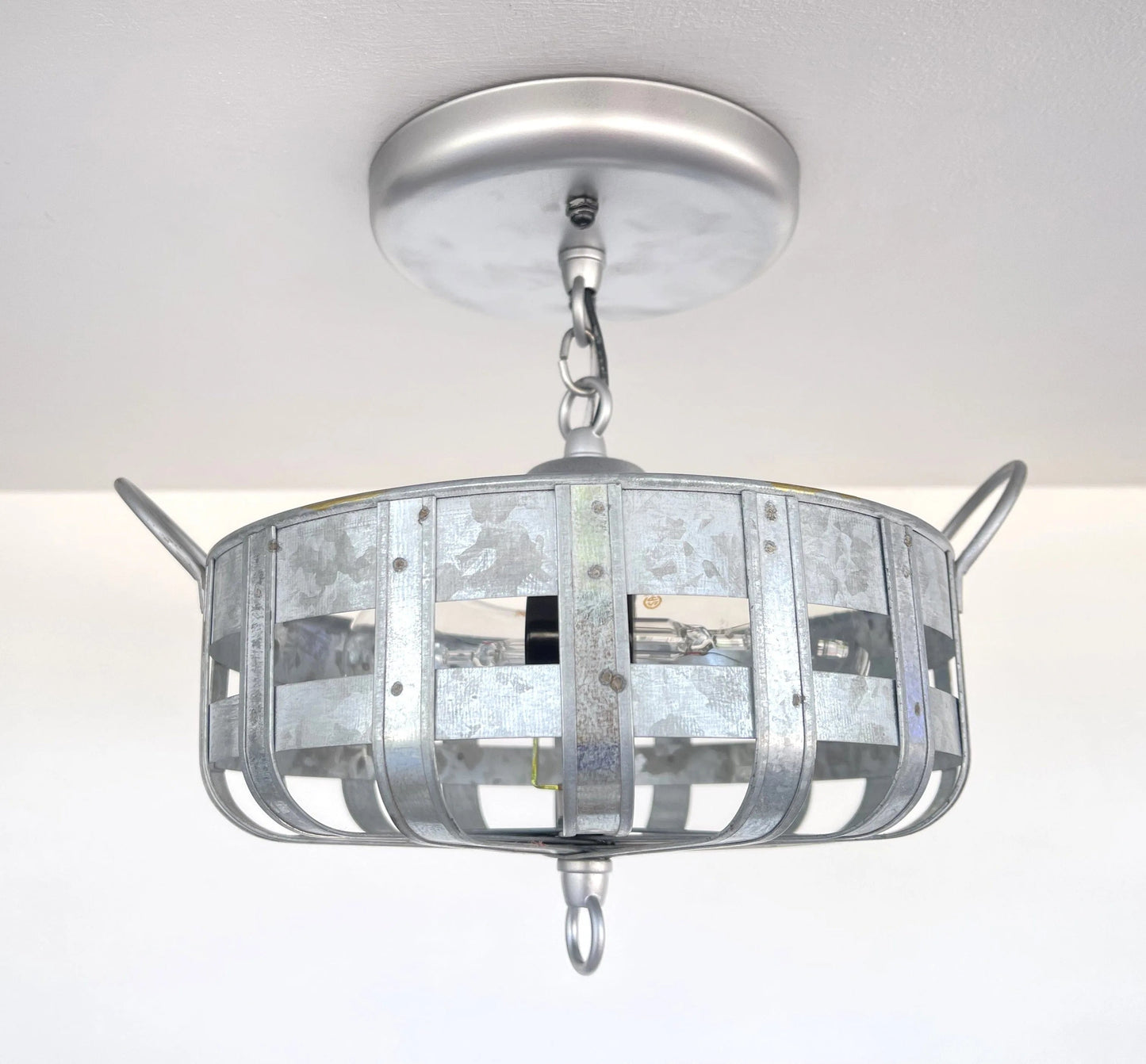 Petite Galvanized Strapped Metal Ceiling Light