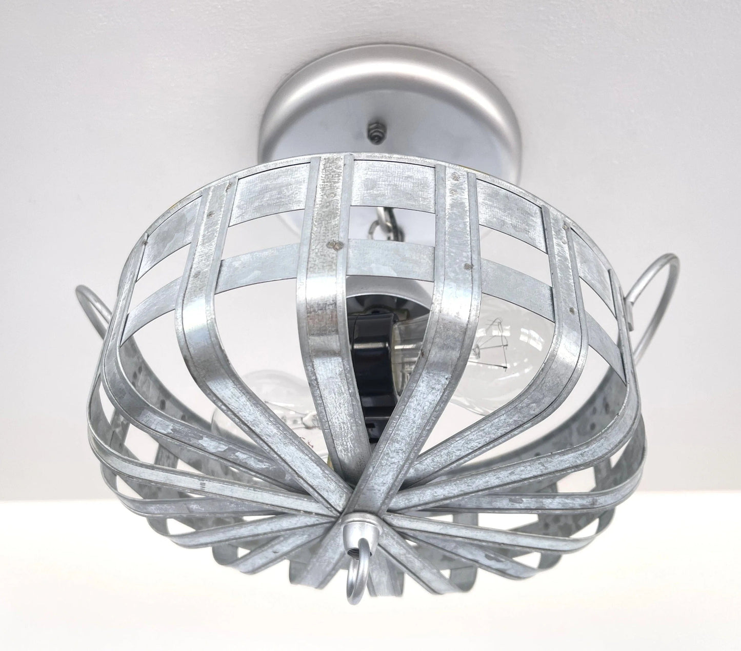 Petite Galvanized Strapped Metal Ceiling Light