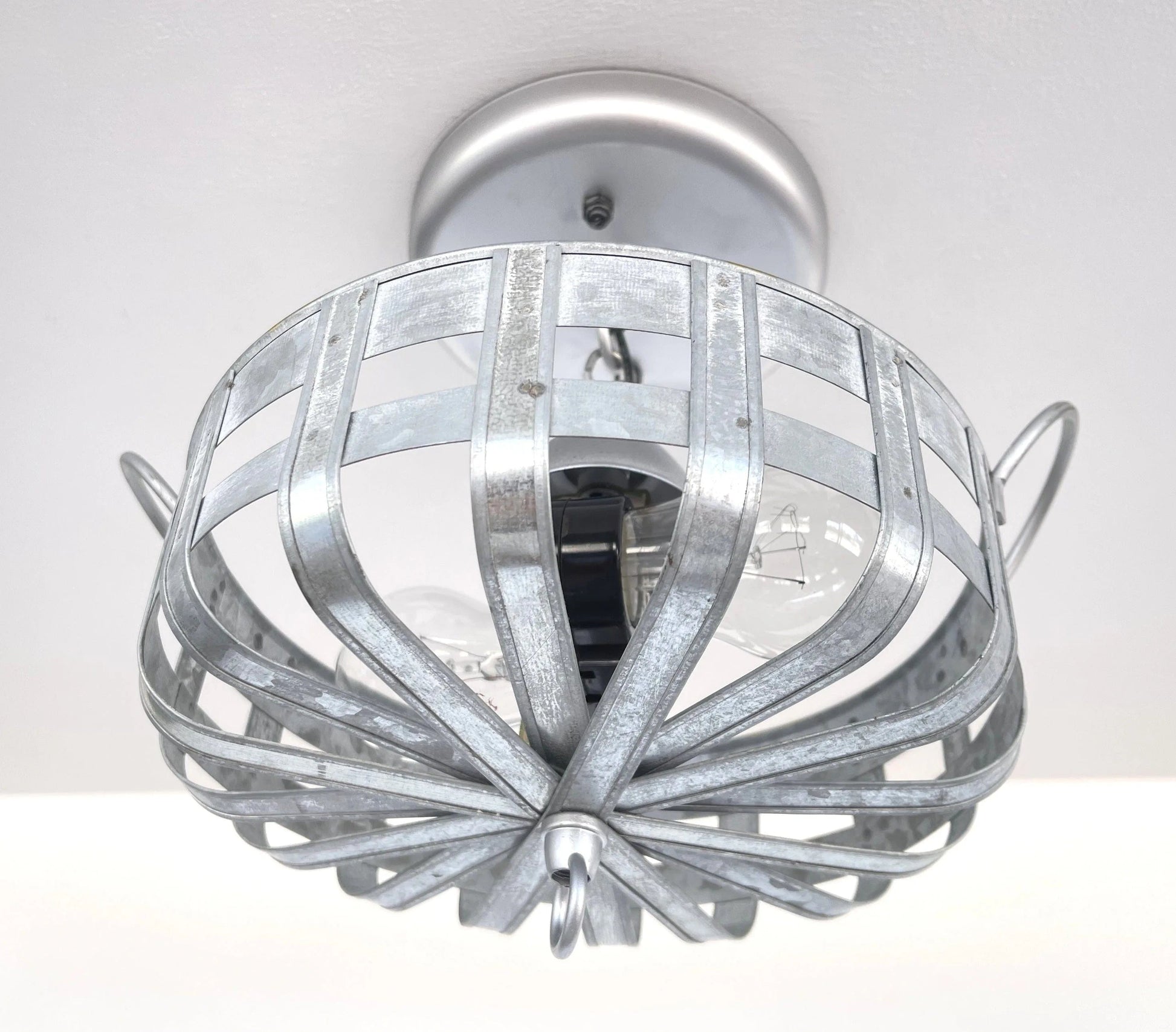 Petite Galvanized Strapped Metal Ceiling Light