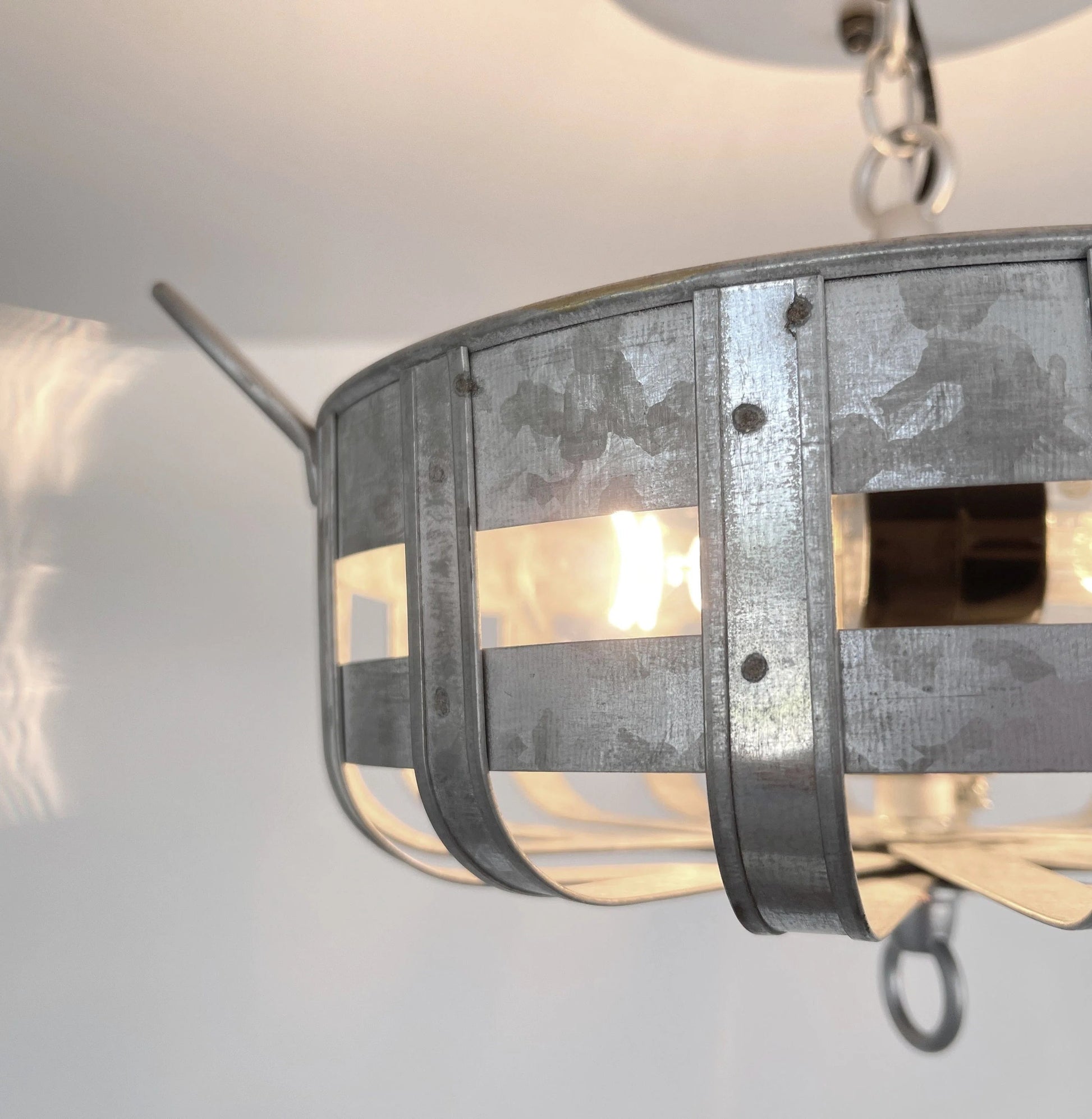 Petite Galvanized Strapped Metal Ceiling Light