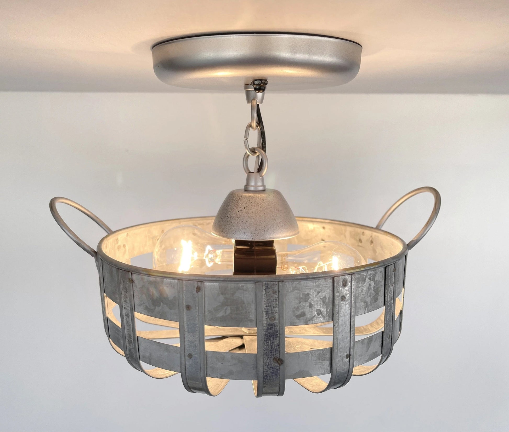 Petite Galvanized Strapped Metal Ceiling Light
