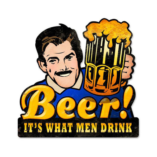 Men Drink Beer, Food and Drink, Custom Metal Shape, 16 X 16 Inches