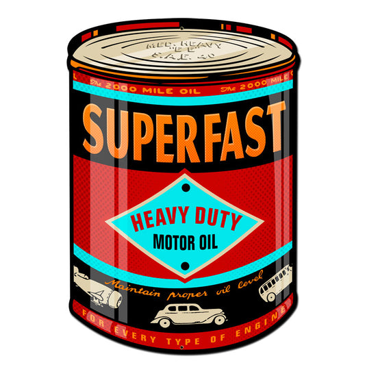 SuperFast Oil Can, Automotive, Custom Metal Shape, 14 X 20 Inches