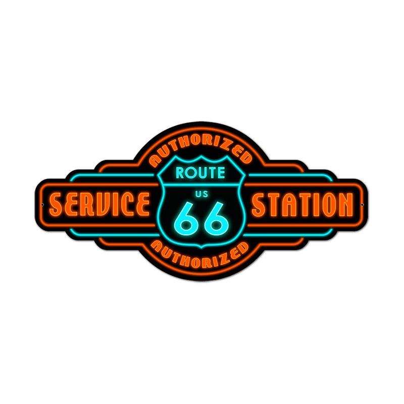 Route 66 Service, Automotive, Custom Metal Shape, 26 X 12 Inches