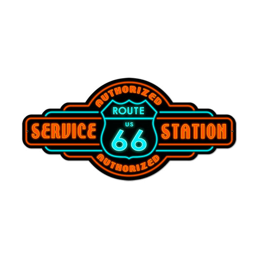 Route 66 Service, Automotive, Custom Metal Shape, 26 X 12 Inches
