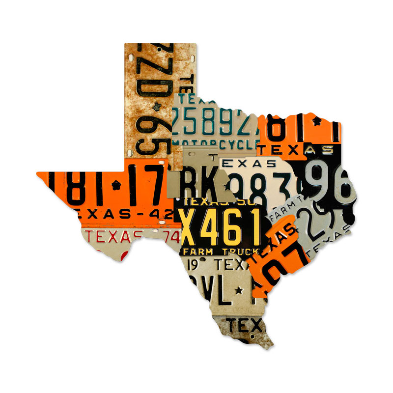Texas License Plates, Automotive, Custom Metal Shape, 24 X 23 Inches
