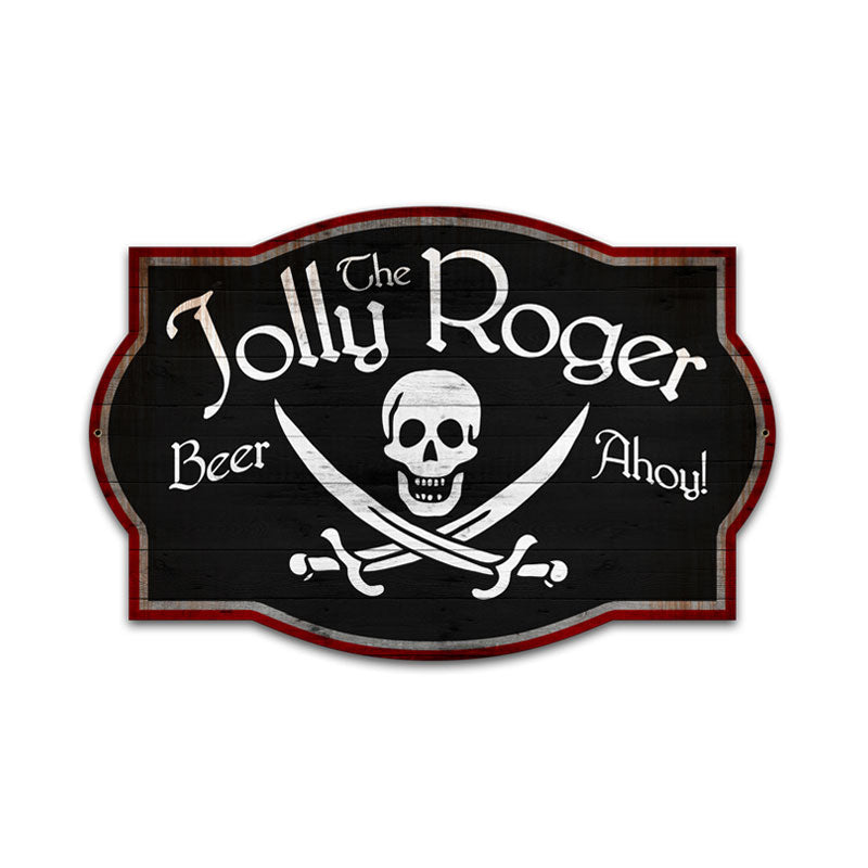 Jolly Roger, Bar and Alcohol, Custom Metal Shape, 24 X 16 Inches