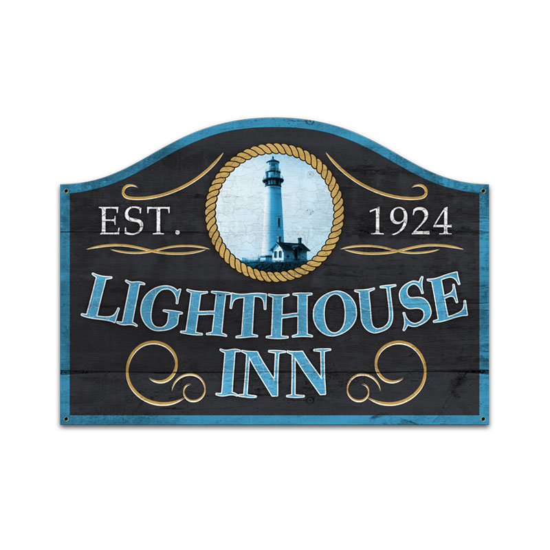 Lighthouse Inn, Bar and Alcohol, Custom Metal Shape, 23 X 17 Inches
