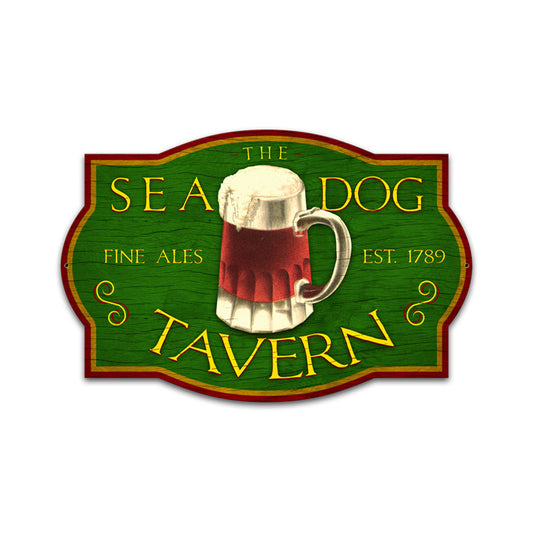 Sea Dog Tavern, Bar and Alcohol, Custom Metal Shape, 24 X 16 Inches
