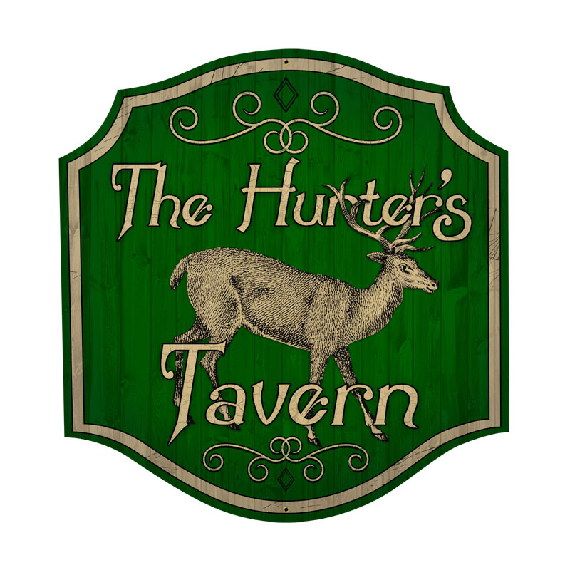 Hunters Tavern, Bar and Alcohol, Custom Metal Shape, 20 X 20 Inches