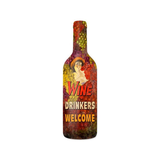 Wine Drinkers Welcome, Bar and Alcohol, Custom Metal Shape, 8 X 26 Inches