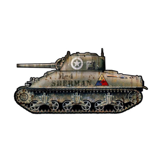 Sherman Tank , Allied Military, Custom Metal Shape, 20 X 10 Inches