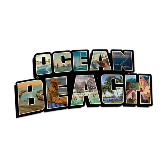 Ocean Beach Landmarks, Travel, Custom Metal Shape, 28 X 14 Inches