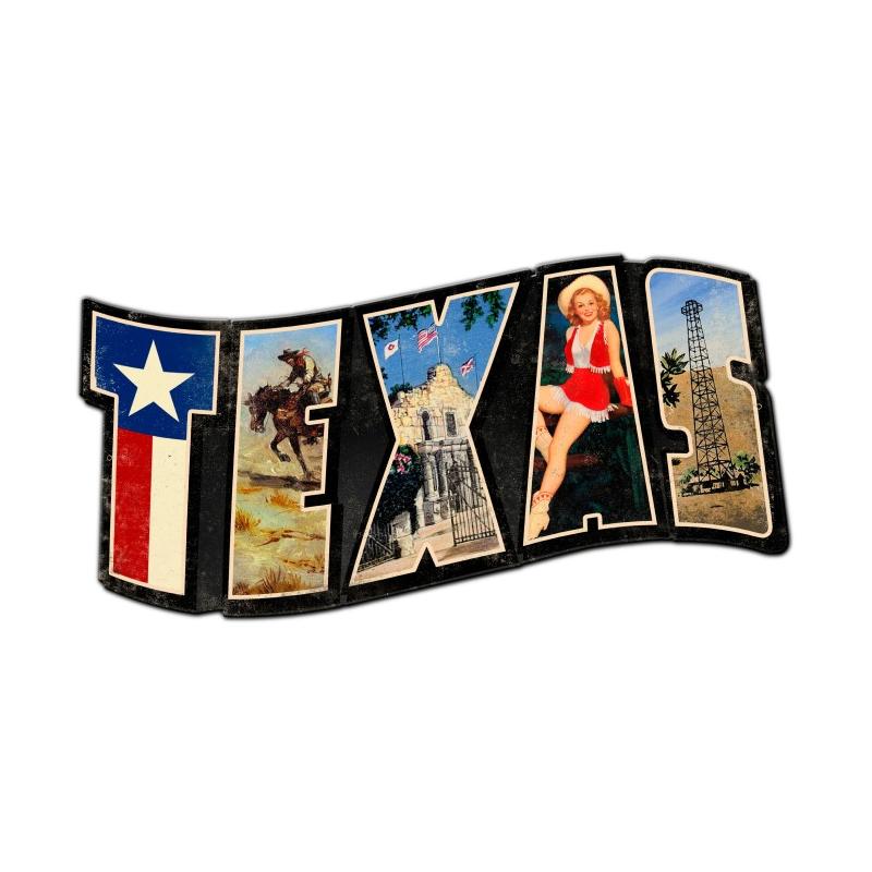 Texas Landmarks, Travel, Custom Metal Shape, 28 X 15 Inches