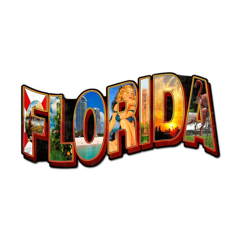 Florida Landmarks, Travel, Custom Metal Shape, 28 X 14 Inches
