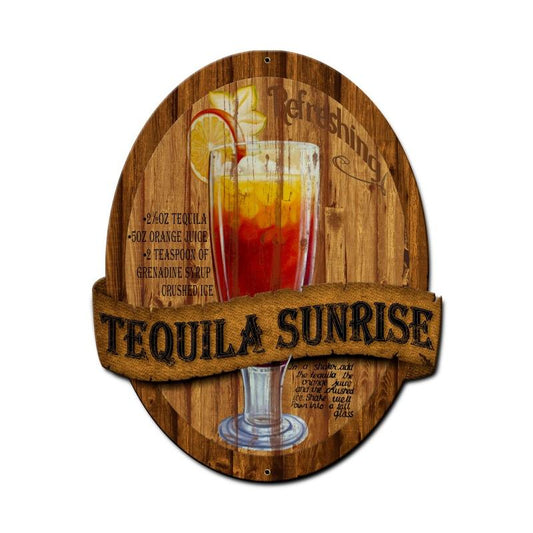Tequila Sunrise Recipe, Bar and Alcohol, Custom Metal Shape, 24 X 20 Inches