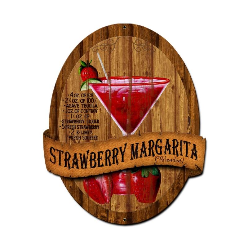 Strawberry Margarita Recipe, Bar and Alcohol, Custom Metal Shape, 20 X 24 Inches