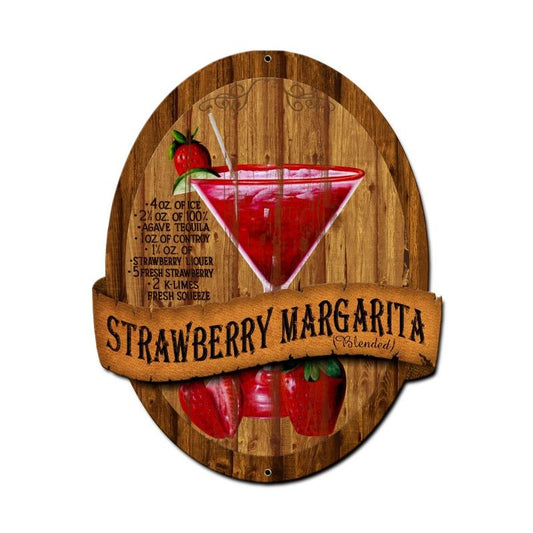 Strawberry Margarita Recipe, Bar and Alcohol, Custom Metal Shape, 20 X 24 Inches