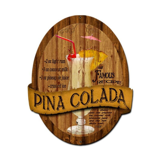 Pina Colada Recipe, Bar and Alcohol, Custom Metal Shape, 20 X 24 Inches