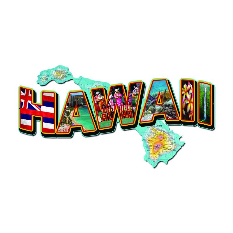 Hawaii Landmarks, Travel, Custom Metal Shape, 28 X 14 Inches