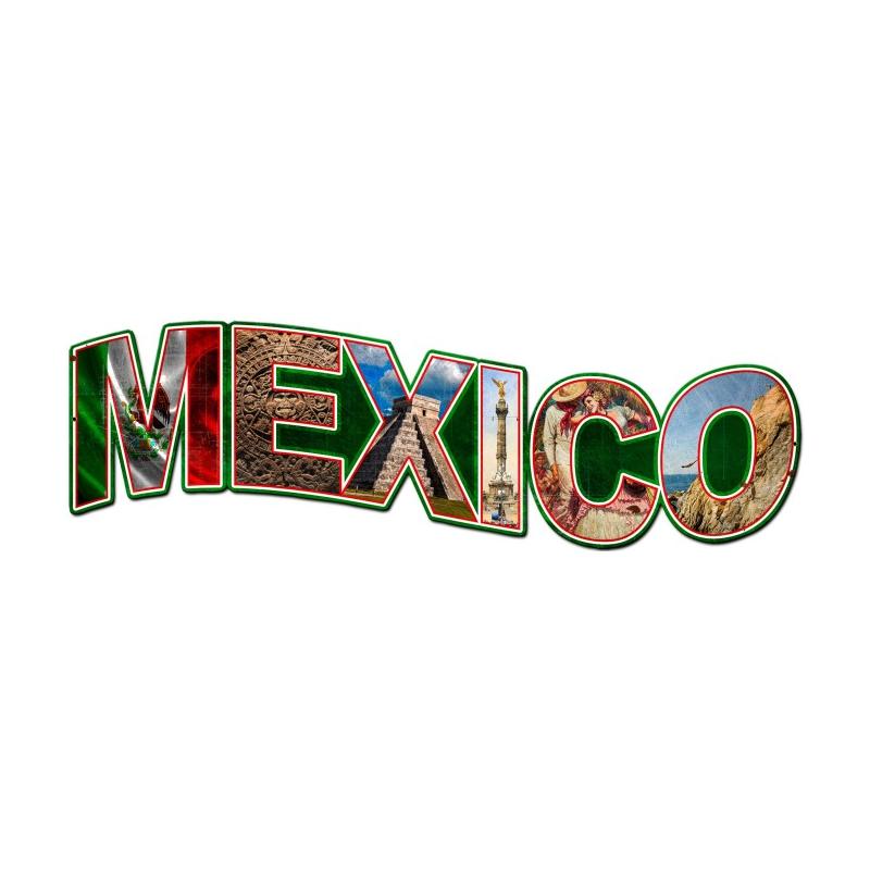 Mexico Landmarks, Travel, Custom Metal Shape, 28 X 9 Inches