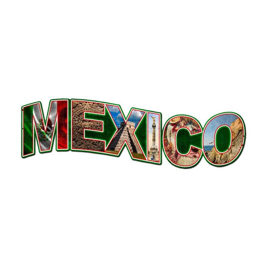 Mexico Landmarks, Travel, Custom Metal Shape, 28 X 9 Inches