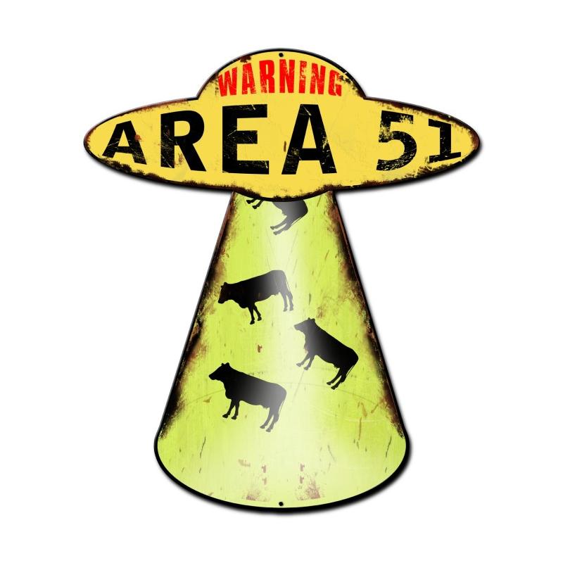 Area 51 Cow Abduction, Humor, Custom Metal Shape, 20 X 16 Inches