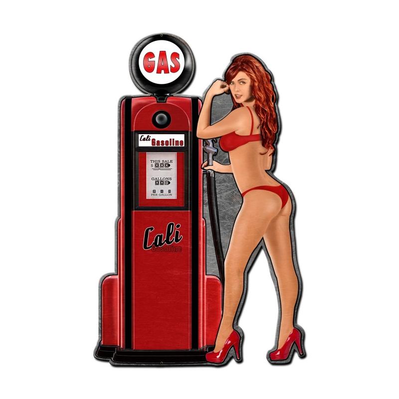 Cali Gas Pump Girl, Pinup Girls, Custom Metal Shape, 24 X 15 Inches