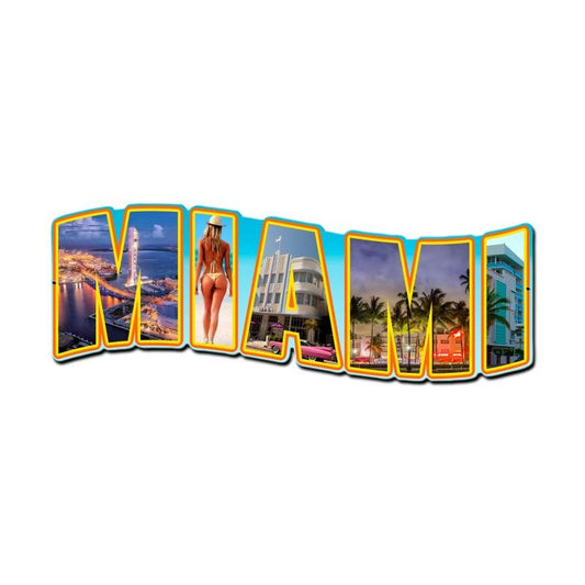 Miami Landmarks, Travel, Custom Metal Shape, 24 X 10 Inches