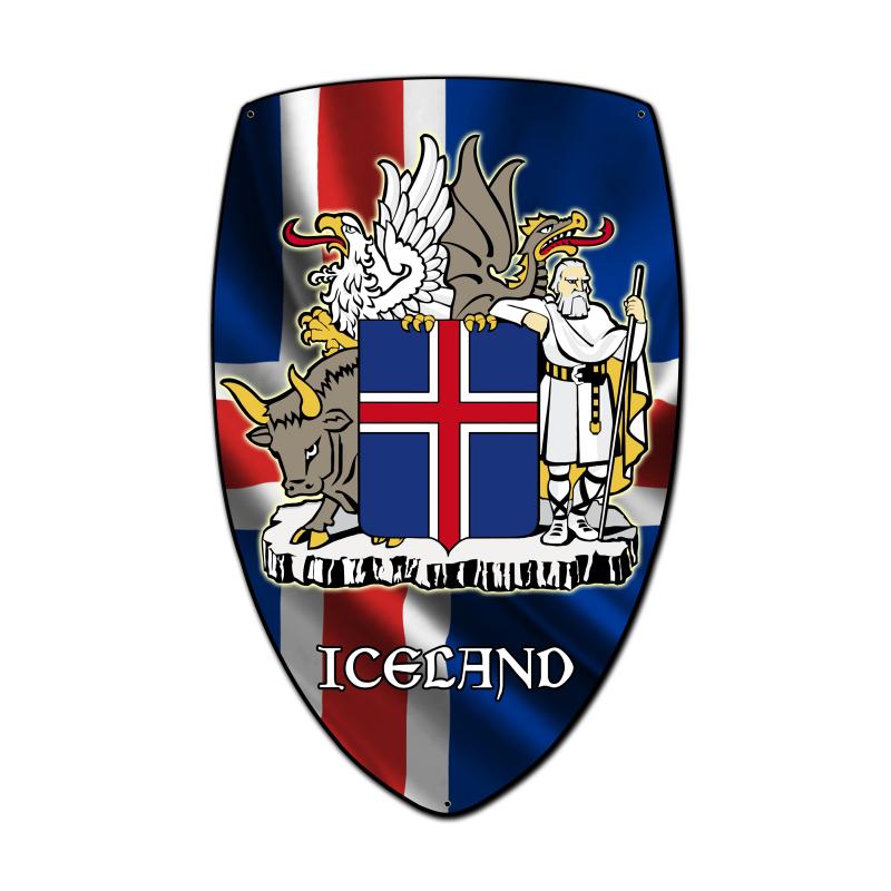 Iceland Shield, Travel, Custom Metal Shape, 21 X 32 Inches