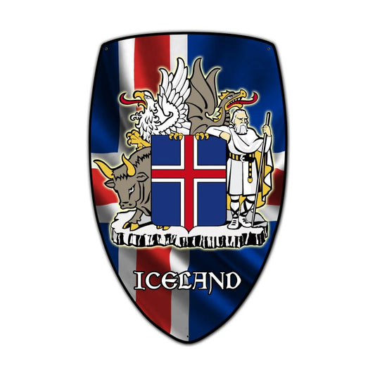 Iceland Shield, Travel, Custom Metal Shape, 15 X 24 Inches