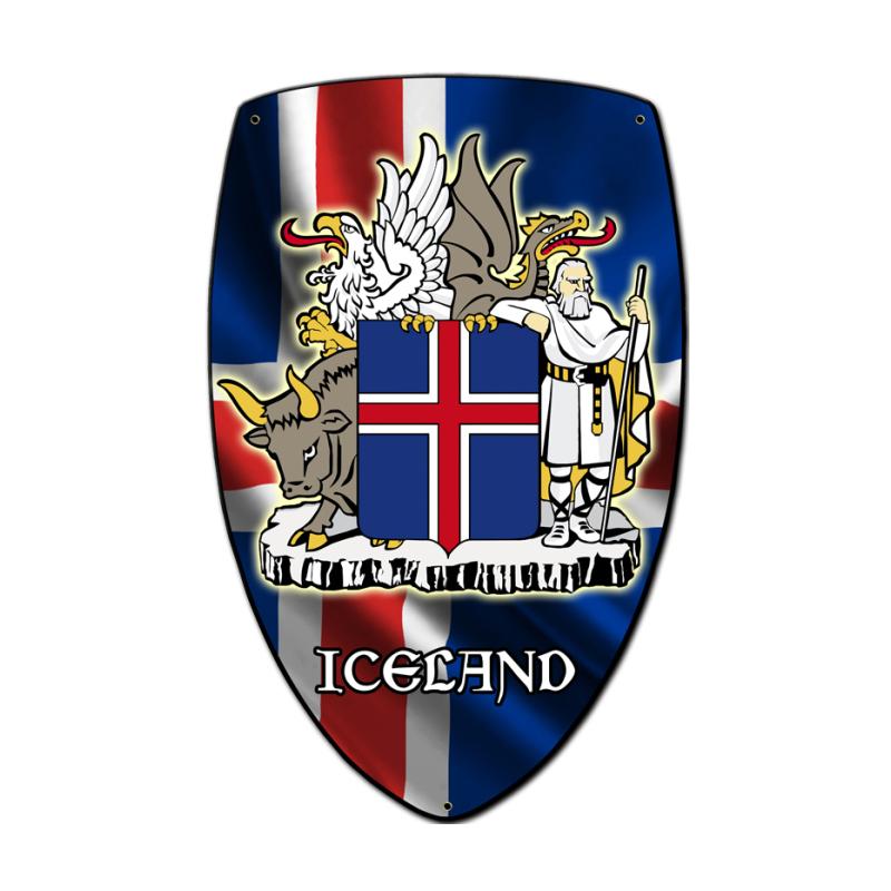 Iceland Shield, Travel, Custom Metal Shape, 7 X 10 Inches