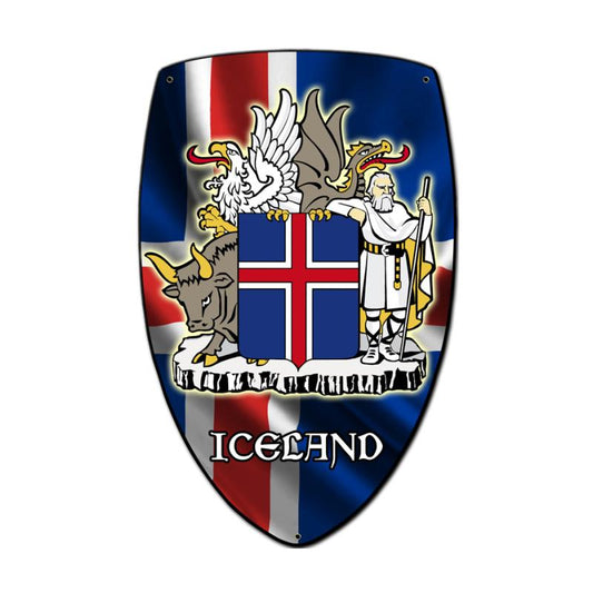 Iceland Shield, Travel, Custom Metal Shape, 7 X 10 Inches