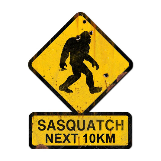 Sasquatch Next 10 km, Humor, Custom Metal Shape, 25 X 20 Inches