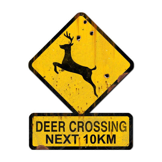 Deer Crossing Next 10 km, Humor, Custom Metal Shape, 25 X 20 Inches