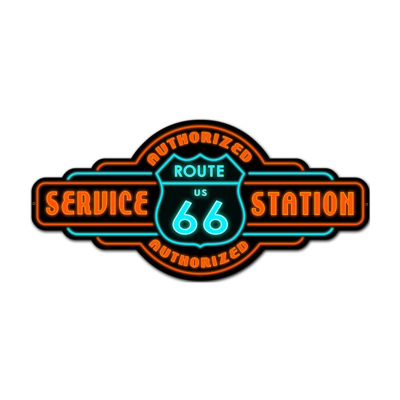 Route 66 Service, Automotive, Custom Metal Shape, 36 X 17 Inches