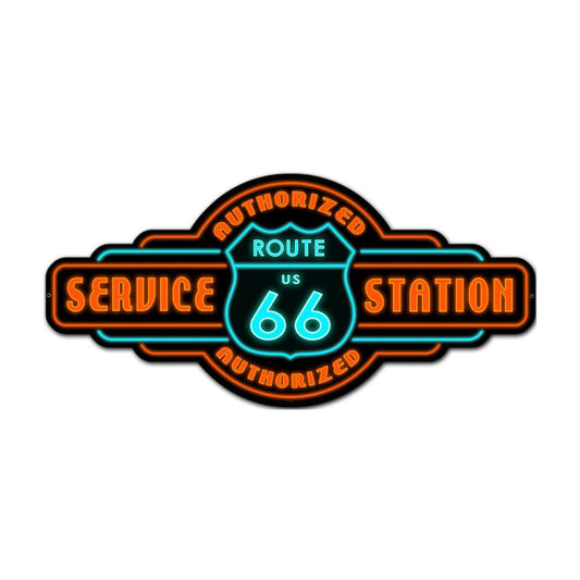 Route 66 Service, Automotive, Custom Metal Shape, 36 X 17 Inches