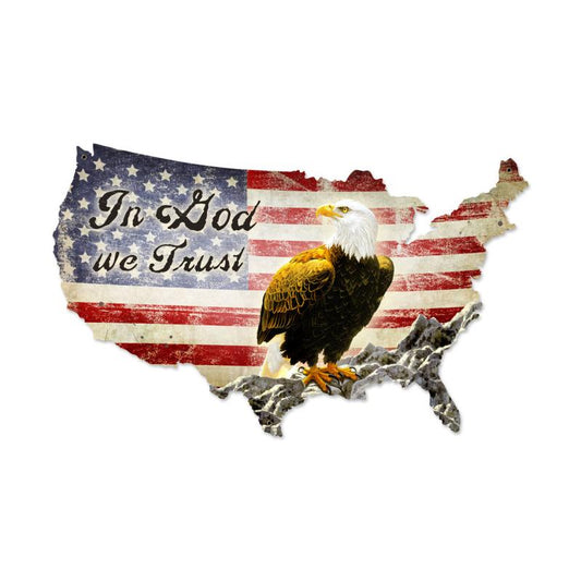 In God We Trust USA, Patriotic, Custom Metal Shape, 50 X 32 Inches