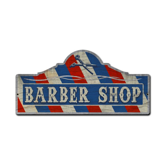Barber Shop, Home and Garden, Custom Metal Shape, 26 X 12 Inches