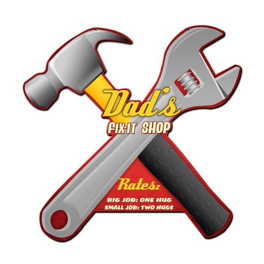 Dad\'s Fix it Shop, Automotive, Custom Metal Shape, 24 X 20 Inches