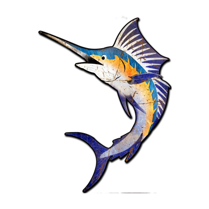 Marlin Sport Fish, Ocean and Nautical, Custom Metal Shape, 24 X 18 Inches