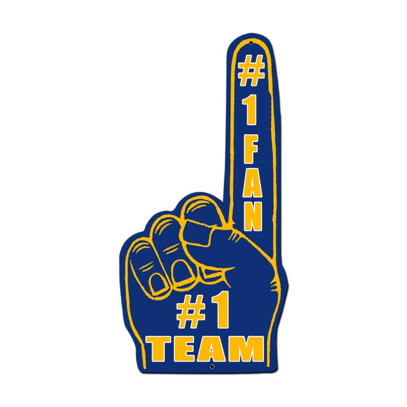 #1 Team Finger Blue Yellow, Patriotic, Custom Metal Shape, 10 X 20 Inches