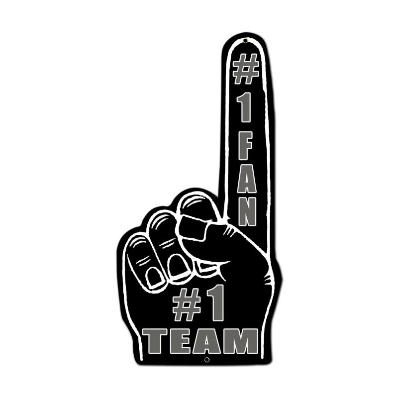 #1 Team Finger Black White, Patriotic, Custom Metal Shape, 10 X 20 Inches