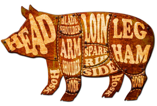 3-D PIG MEAT CHART , 3D Metal Art, PLASMA, 24 X 14 Inches