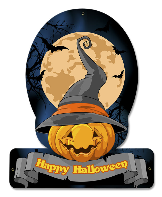 Halloween Pumpkin Witch, Halloween, HELMET METAL SIGN , 15 X 12 Inches
