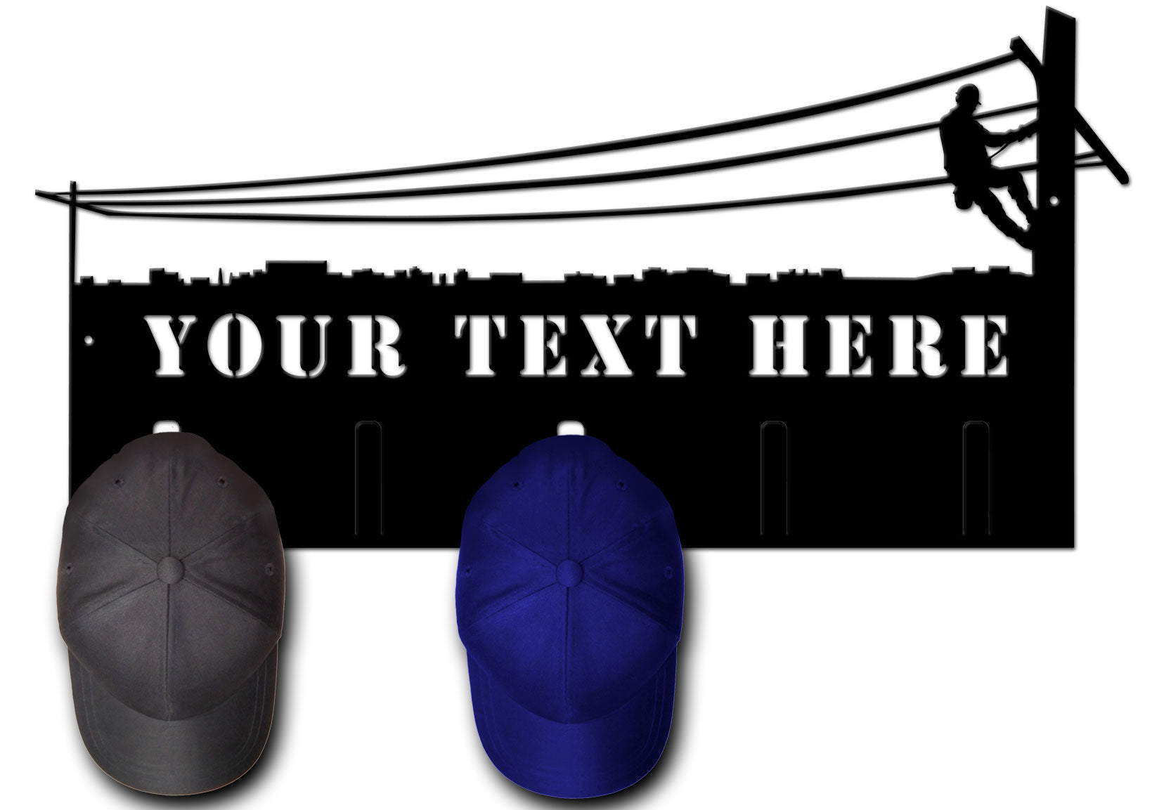 LINEMAN CAP HOLDER PERSONALIZED CUT OUT, Category/Other/Occupational, PLASMA CAP HOLDER PERSONALIZED CUT OUT, 21 X 9 Inches