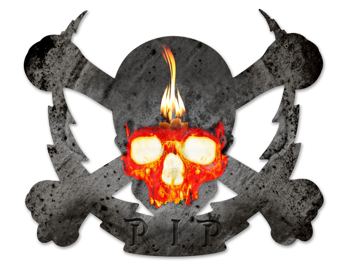 Flaming Skull Bolt RIP, Man Cave, Plasma, 19 X 16 Inches